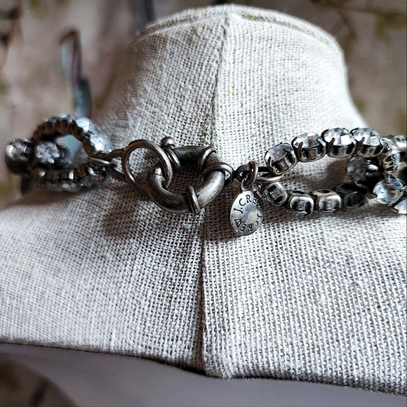 J. Crew Brushed Pewter Colored Prong Set Clear Rhinestone Link Chain Necklace - Picture 3 of 10